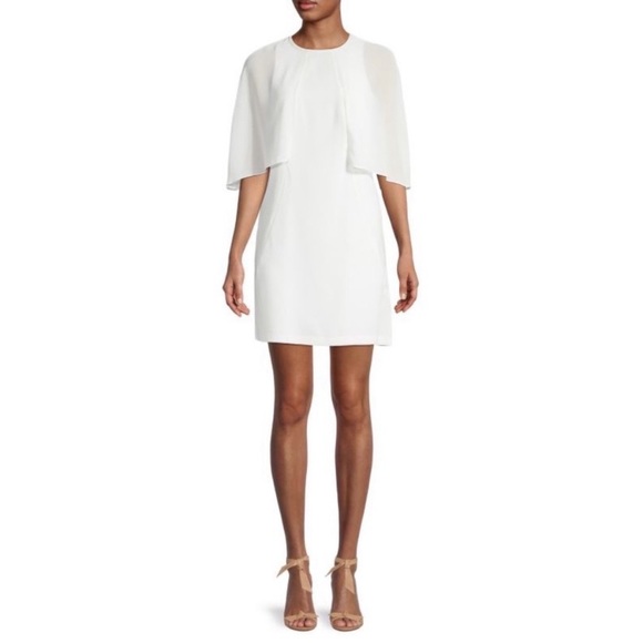 HALSTON HERITAGE Cape Overlay Sheath Dress Size 12
Ivory/White - Picture 1 of 8